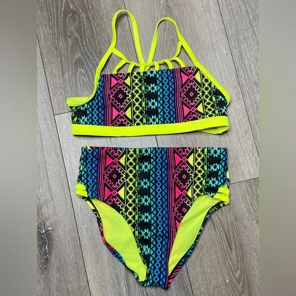 Justice Girl Bikini Top & Bottom Seimsuit Neon Set Size 10